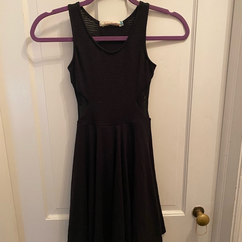 Girls black dress with mesh cutouts
